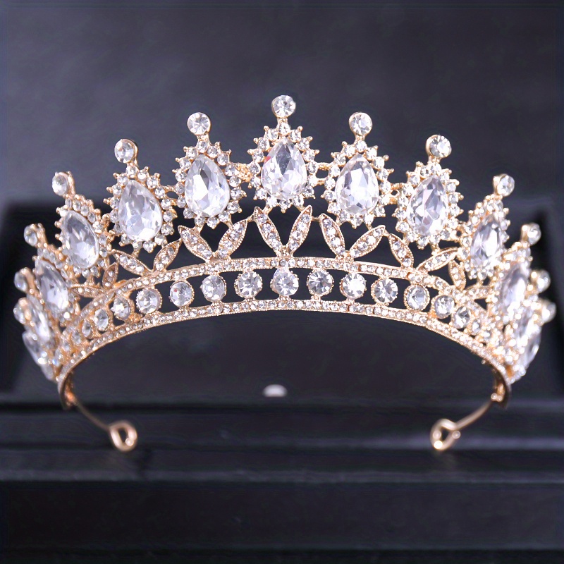 FORSEVEN Baroque Vintage Crystal Queen King Crowns, Bridal Tiaras Black  Rhinestone Beads Round Big Crown, Royal Wedding Hair Accessories (Gold) :  : Clothing, Shoes & Accessories