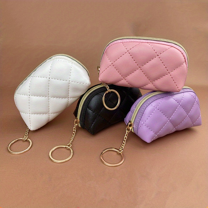 Women's Mini Zipper Coin Purse, Quilted Detail Clutch Wallet, Solid Color  Storage Bag - Temu