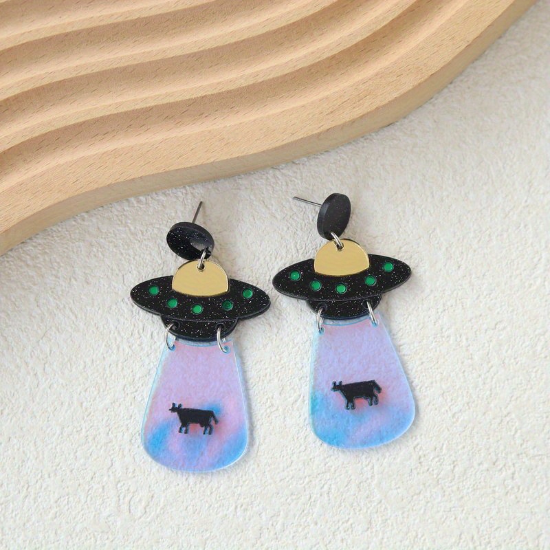 Ufo Cute Animal Acrylic Cow Earrings Funny Personality Colorful Funny