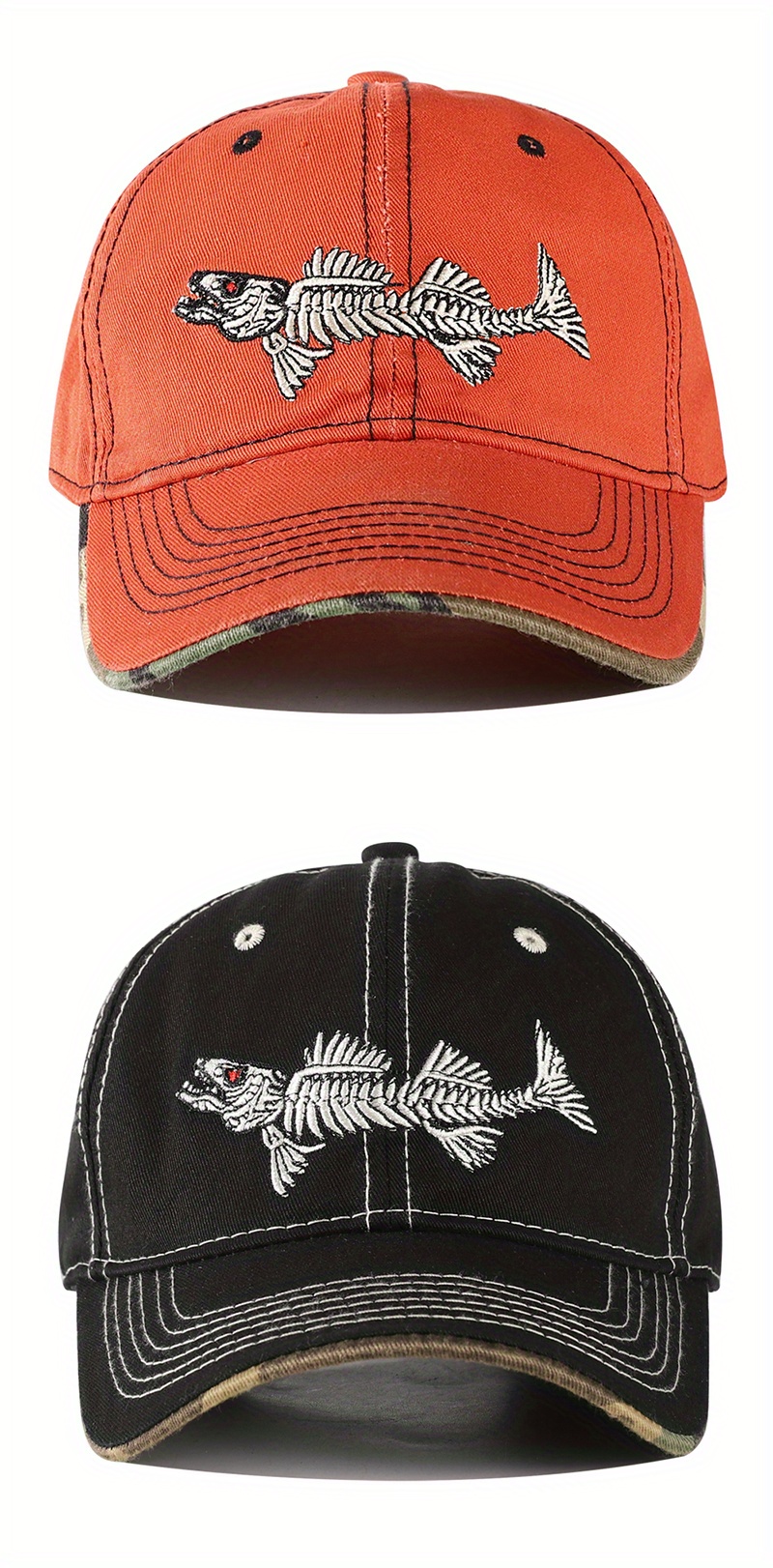 Fish Bone Embroidered Outdoor Baseball Cap For Men, Women, And