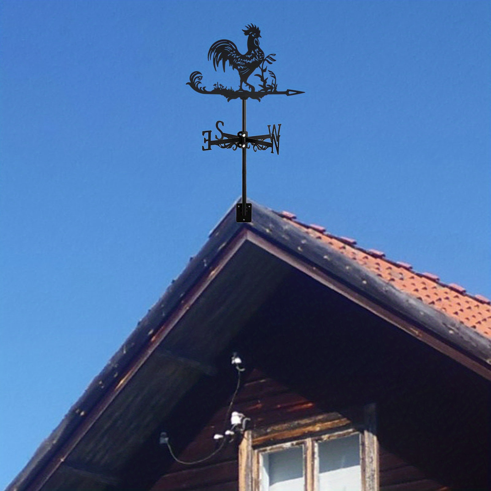 Relaxdays Girouette métal, indicateur de direction du vent pour le toit,  coq et flèche, points cardinaux, cuivre