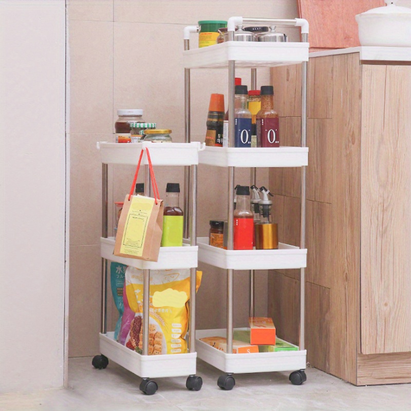 2 Tier Slim Storage Holder, 2 Tier Bathroom Organizer Mobile Shelving Unit,  Utility Organizer Rack for Kitchen, Bathroom, Laundry, Narrow Places 