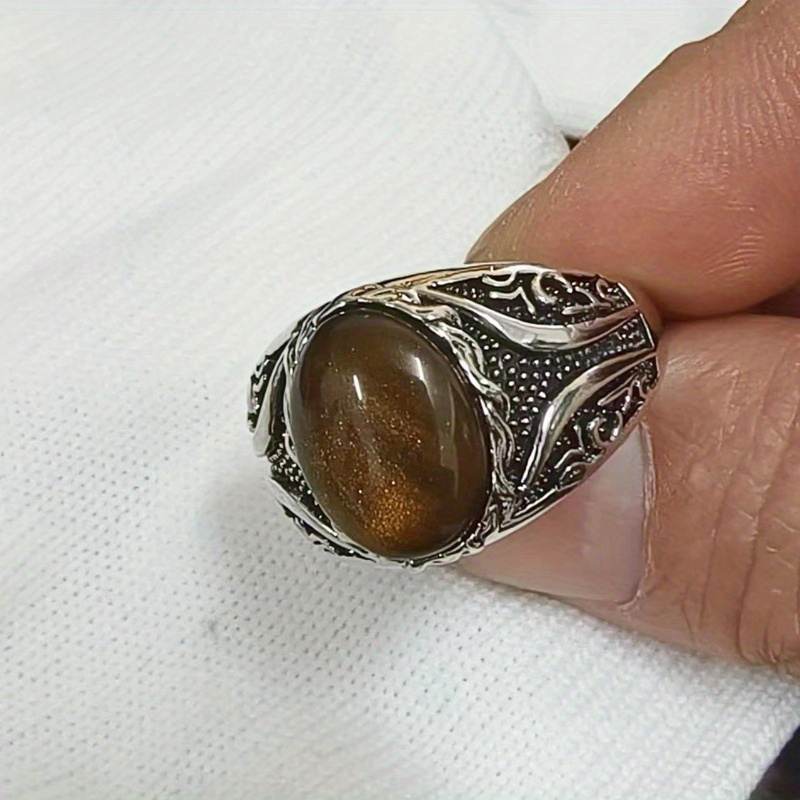 Vintage Men's Tiger Eye Gemstone Ring, Unique Design
