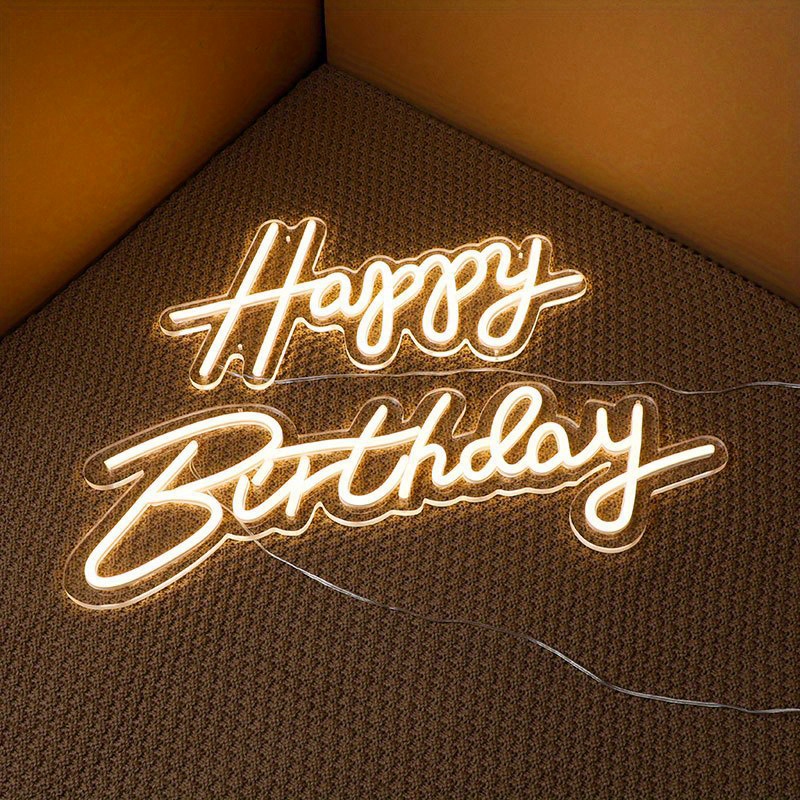 Happy Birthday Neon Sign Wall Decorations Usb Powered Happy - Temu