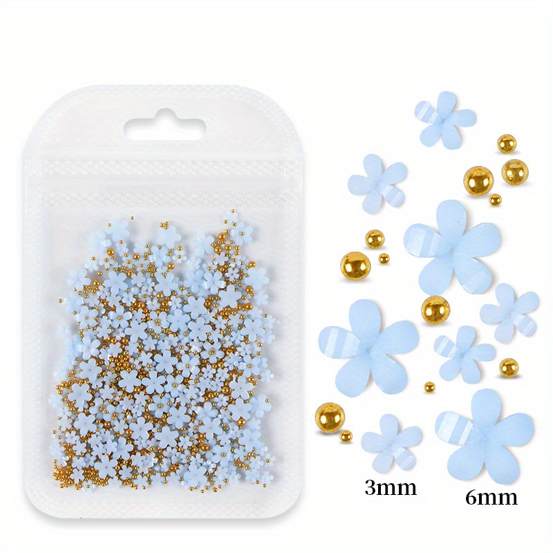 200pcs Nail Decor Five Petal Flower Silver Beads Resin Rhinestone Charms