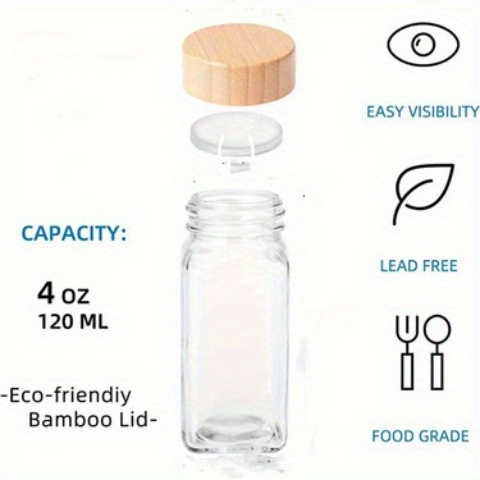 4 Oz. Glass Spice Jars With Bamboo Lid Eco Kitchen Collection