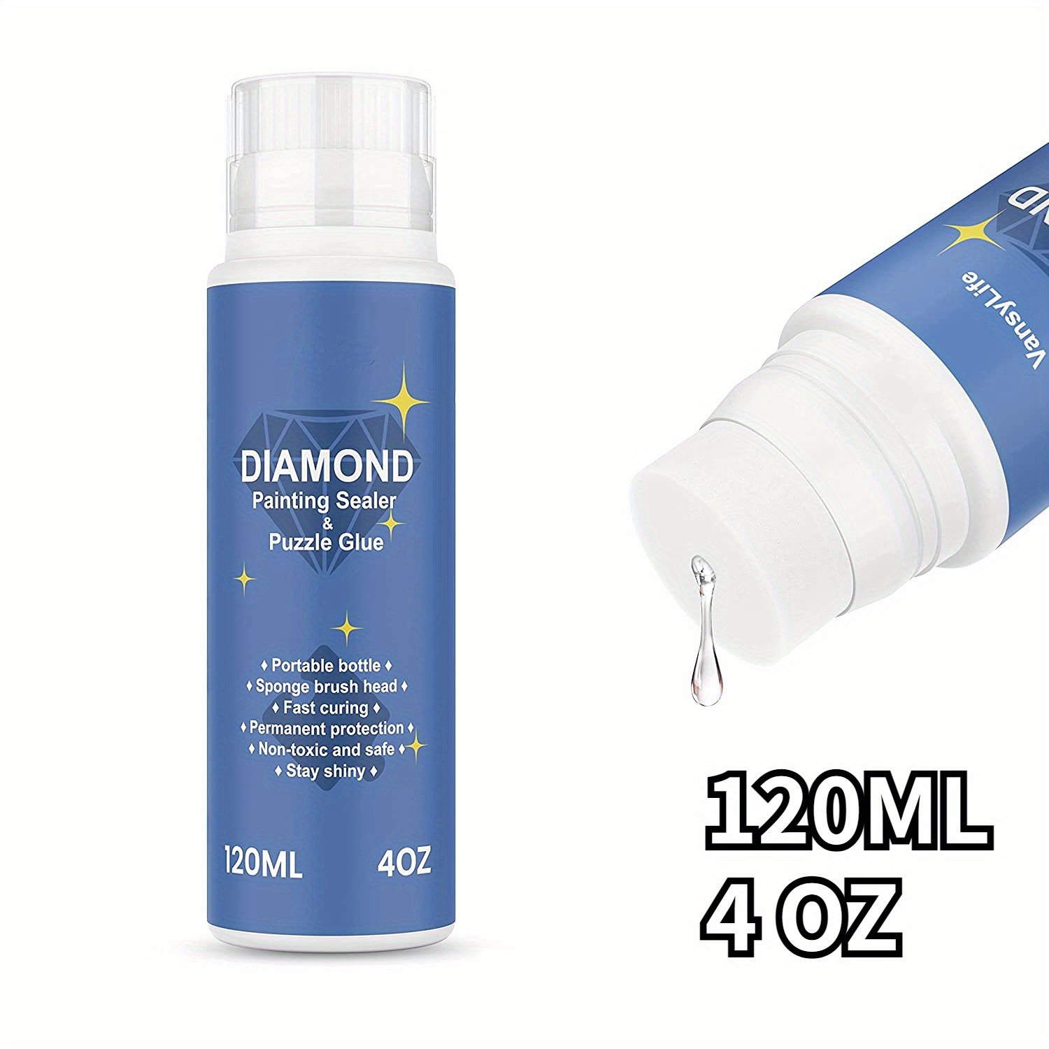 Diamond Painting Sealer 2 Pack 500 ml/16.9 oz with Silicone Brush, 5D Diamond Art Sealer Permanent Hold Shine Effect for Protect Diamond Painting