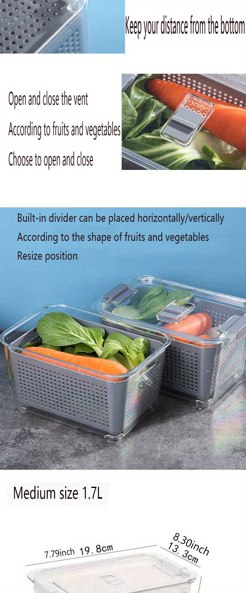 REFSAVER Contenedores de almacenamiento para refrigerador, apilables, con  bandeja de drenaje extraíble, organizador de refrigerador para frutas y