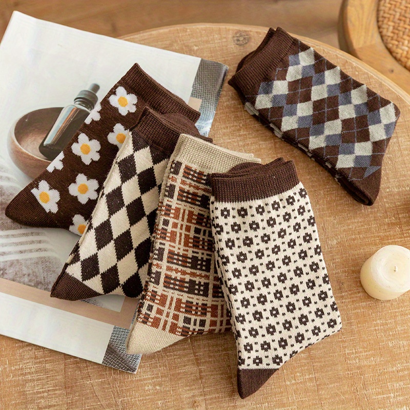 5pairs Men's Argyle Comfortable Crew Socks