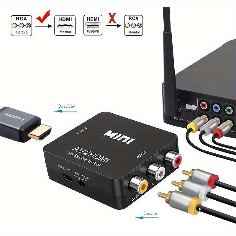Convertidor RCA a HDMI AV a HDMI, salida AV2HD 1080P CVSB L/R