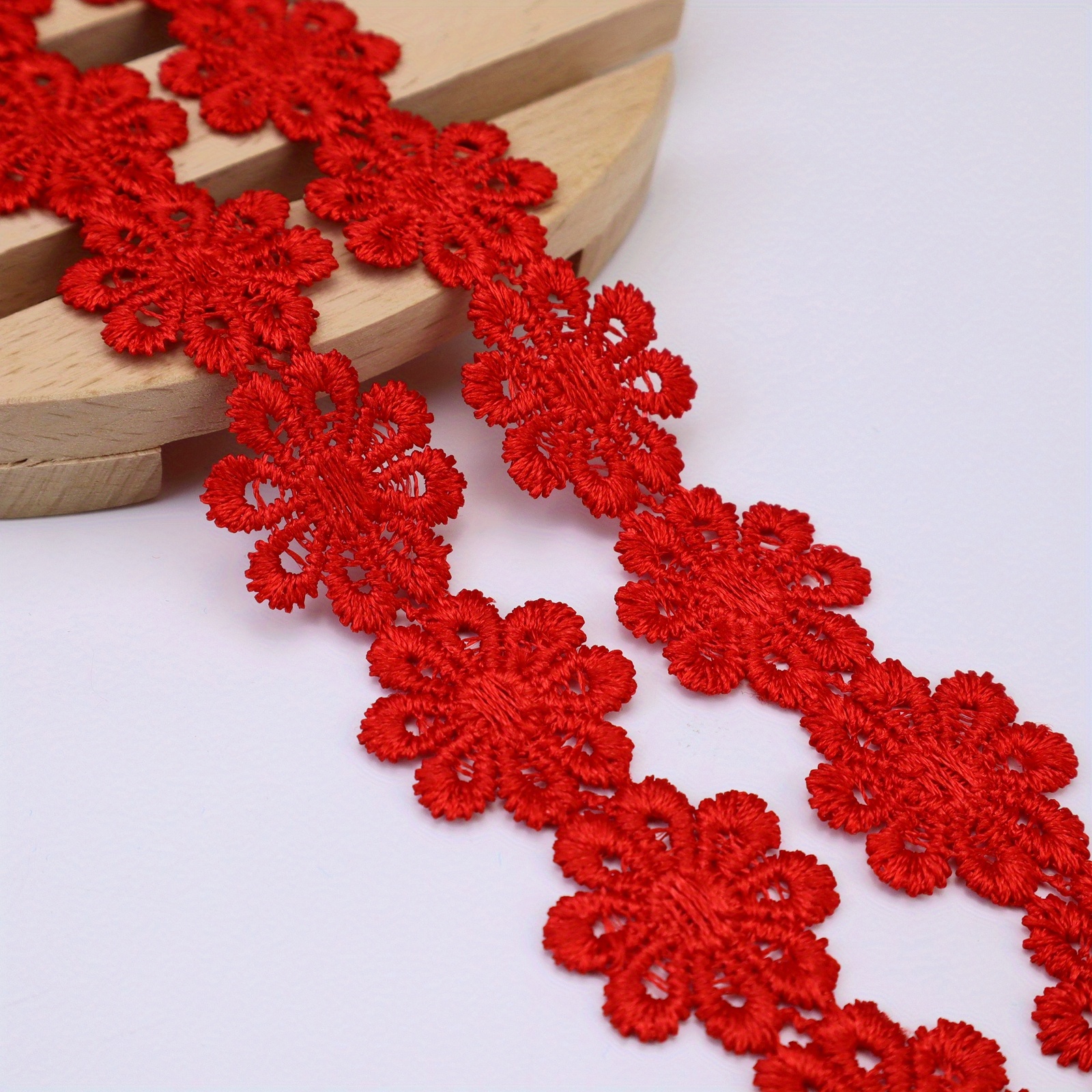 1yard Width Red Floral Embroidery Lace Trim Ribbon Sewing - Temu