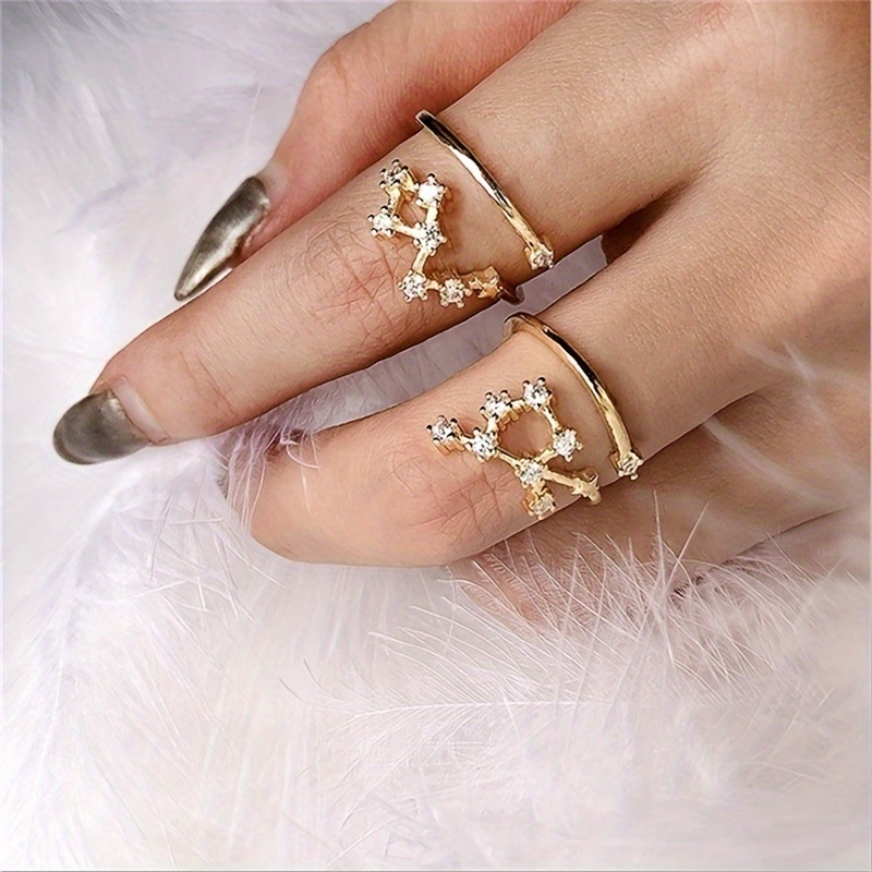 

Creative 12 Constellations Zirconia Open Ring Bestie Birthday Gift Hand Accessories