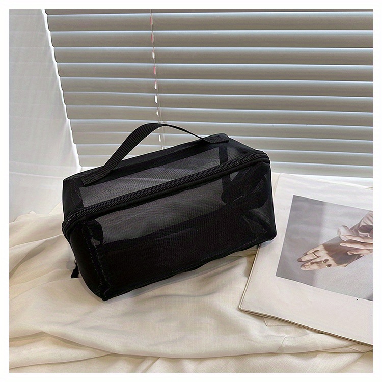 Simple Black Mesh Cosmetic Bag, Lightweight Zipper Makeup Bag, Versatile  Storage Bag