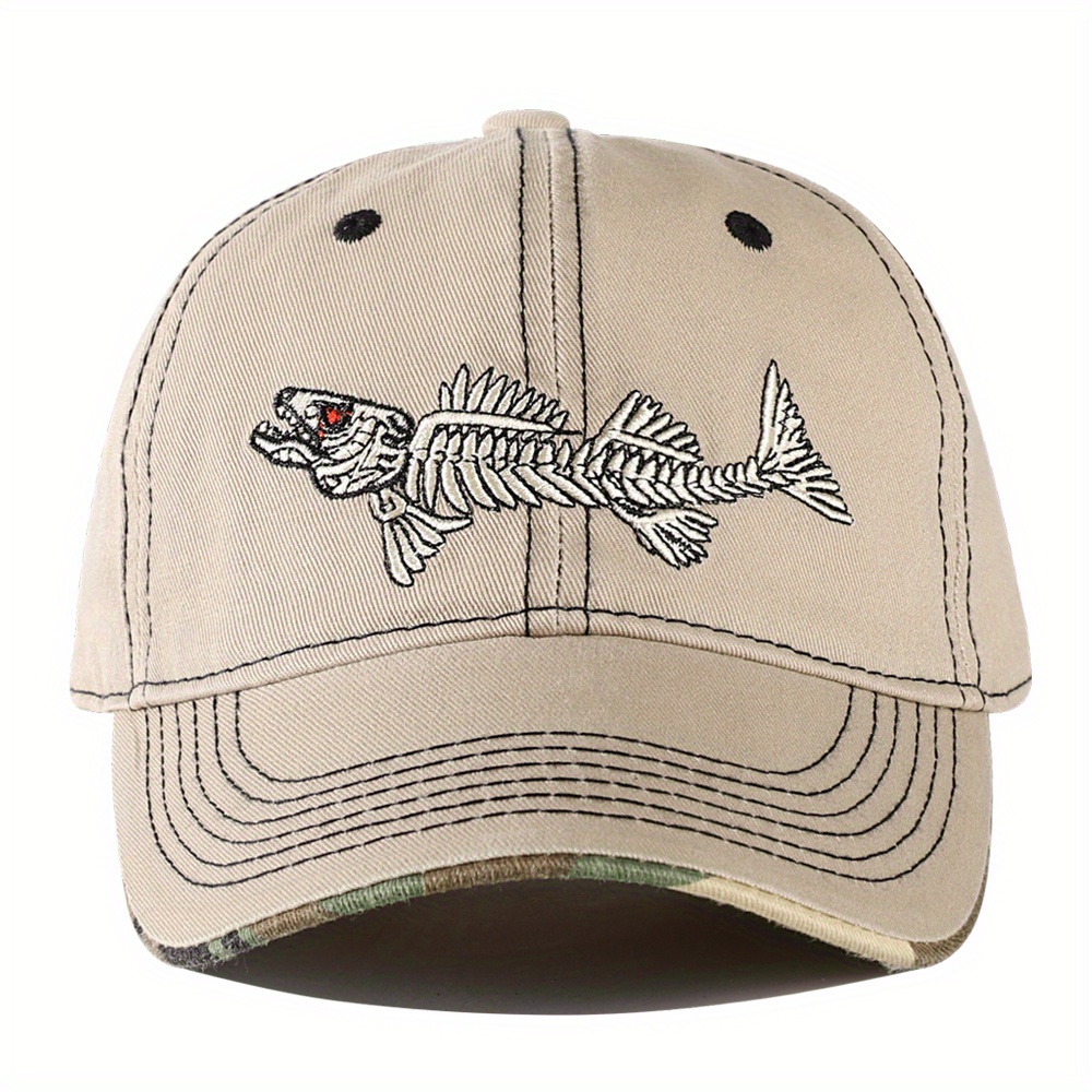 New Mens Firm Hat 3d Fishbone Embroidered Baseball Outdoor Mens Fishing Hat  Wide Brim Fishing Hiking Climbing Hunting Hat Unisex Breathable Four  Seasons Commuter Style Outdoor Activities Sun Hat Cowboy Hat Dad