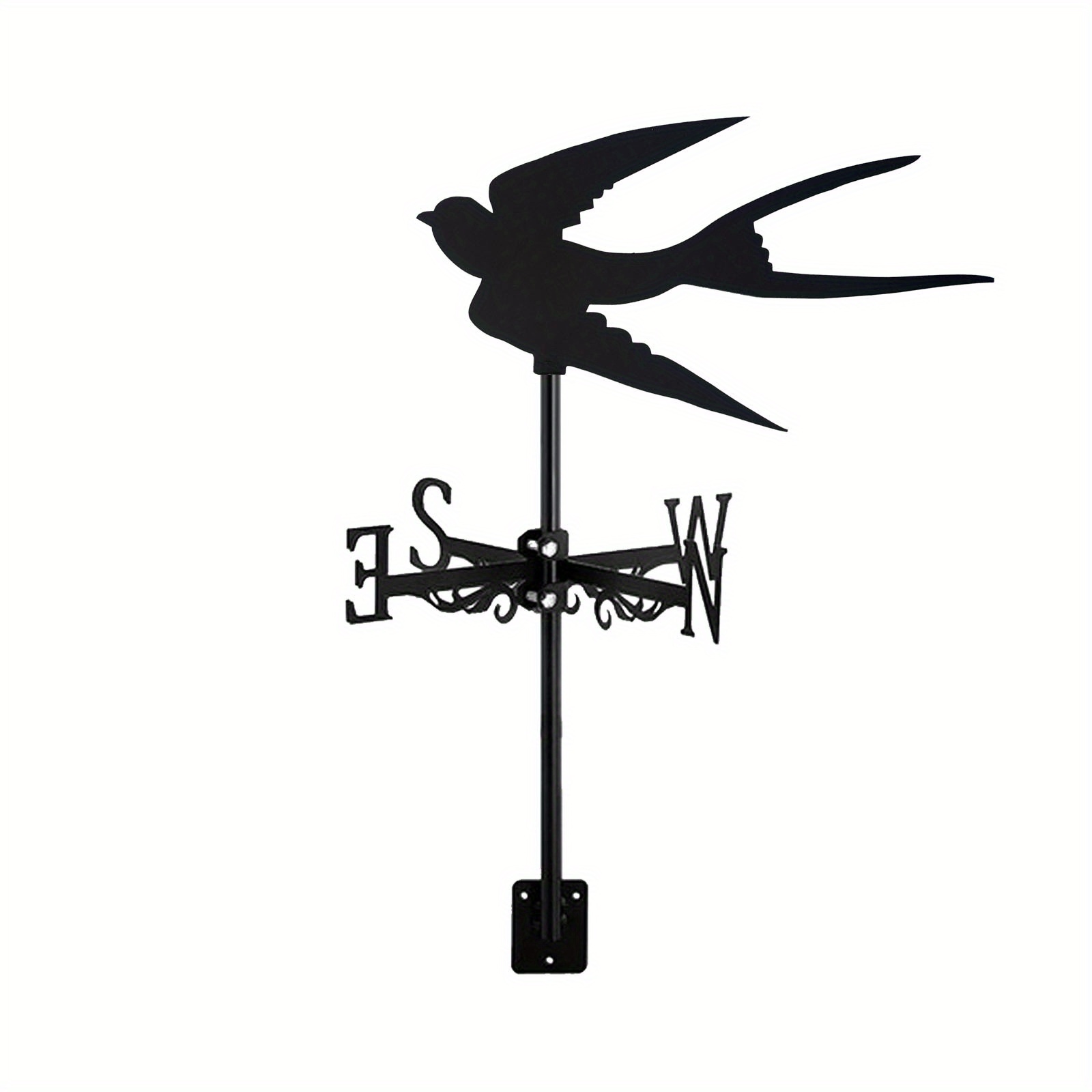 TEMU 1pc Roof Swallow Weathervane Retro Metal Wind Vane Black Spray Paint Wind Direction Indicator For Outdoor Garden Lawn Patio Home, Fence Post,