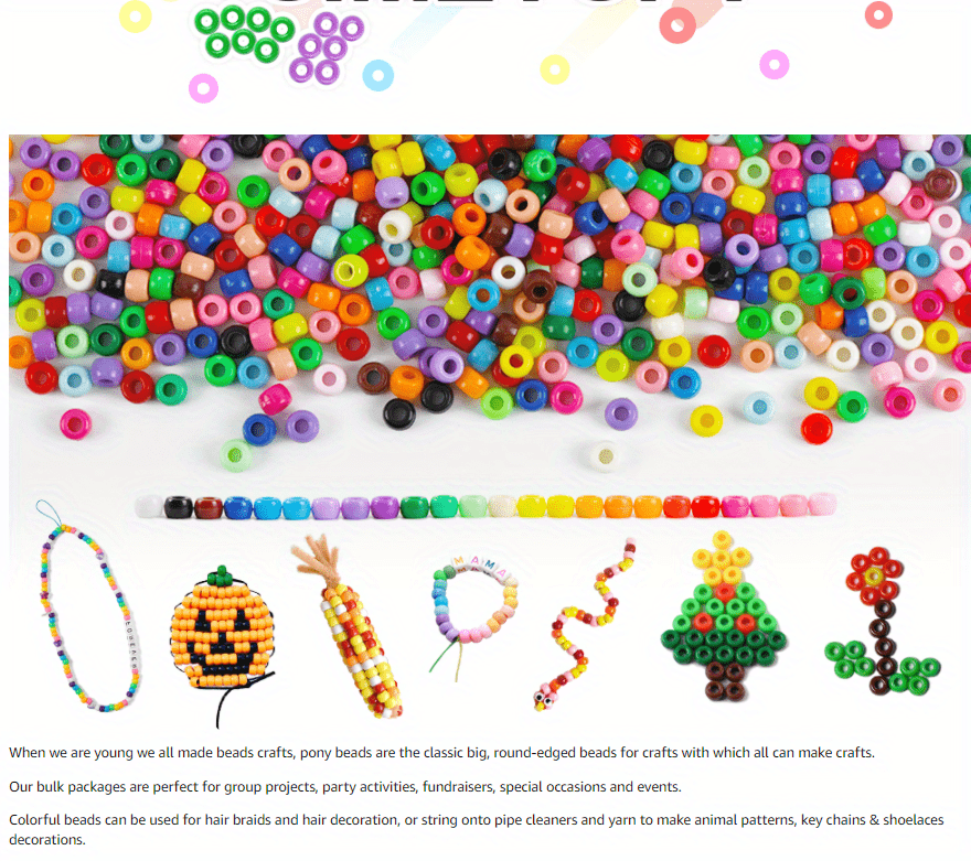 Fun Neon Mix Craft Pony Beads 6 x 9mm Bulk Assortment, USA Made