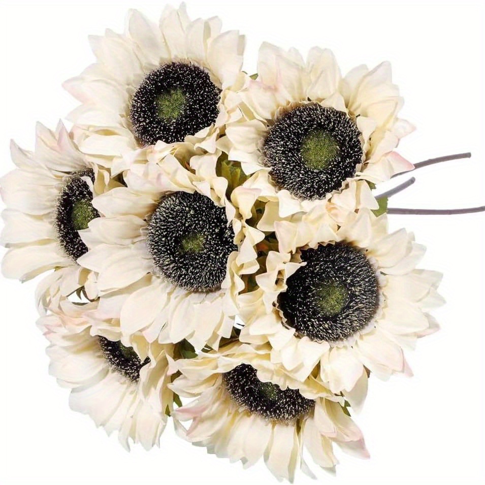 Lvydec Ramo de girasol artificial, 2 racimos de girasoles de seda de flores  amarillas falsas para decoración del hogar, decoración de boda (paquete de