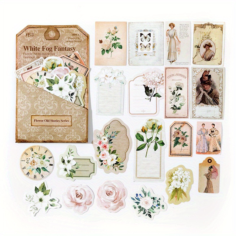  40Pcs Scrapbook Vintage Aesthetic Flower Stickers, Craft  Supplies & Materials, self-Adhesive Bullet Journal Stickers for  Scrapbooking, journaling, Junk Magazine, Card Making(Tawany)