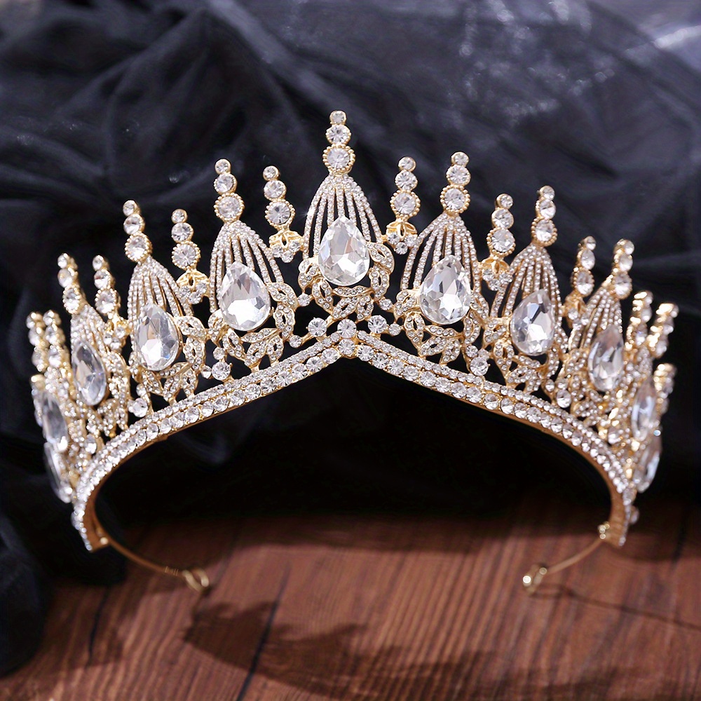 Baroque Style Rhinestone Crown Shiny Princess Bridal Tiara - Temu