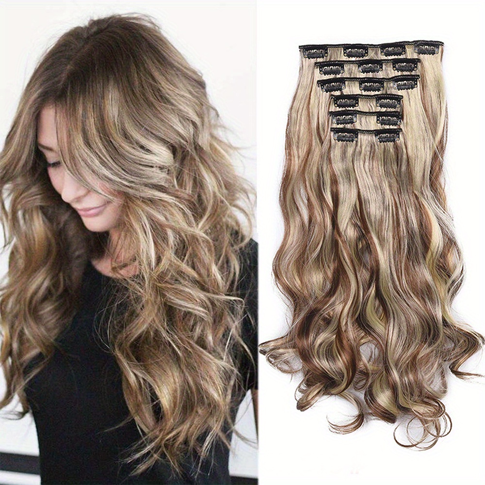 Long Body Wave Hairpiece Clip On Hair Extensions Synthetic Temu
