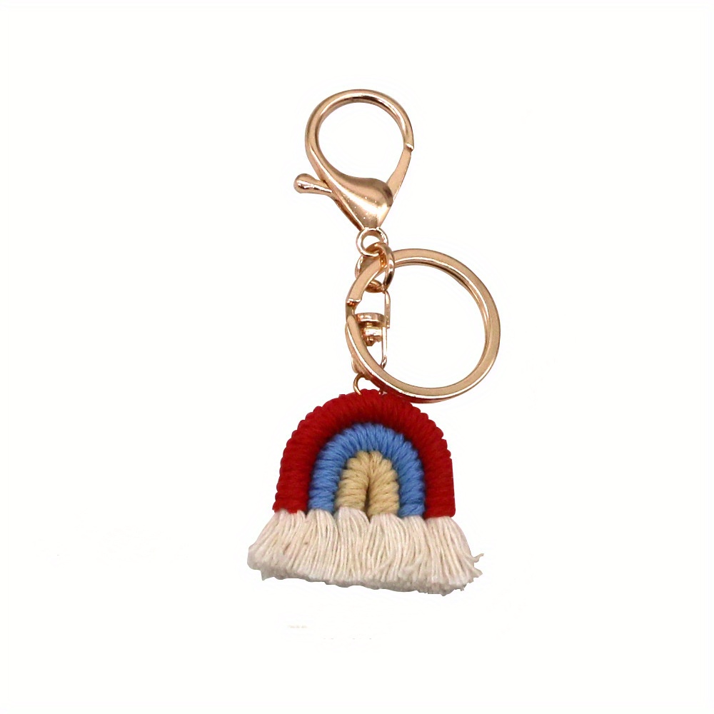 Wholesale Boho Bag Charms Fabric Macrame Weaved Rainbow Keychains