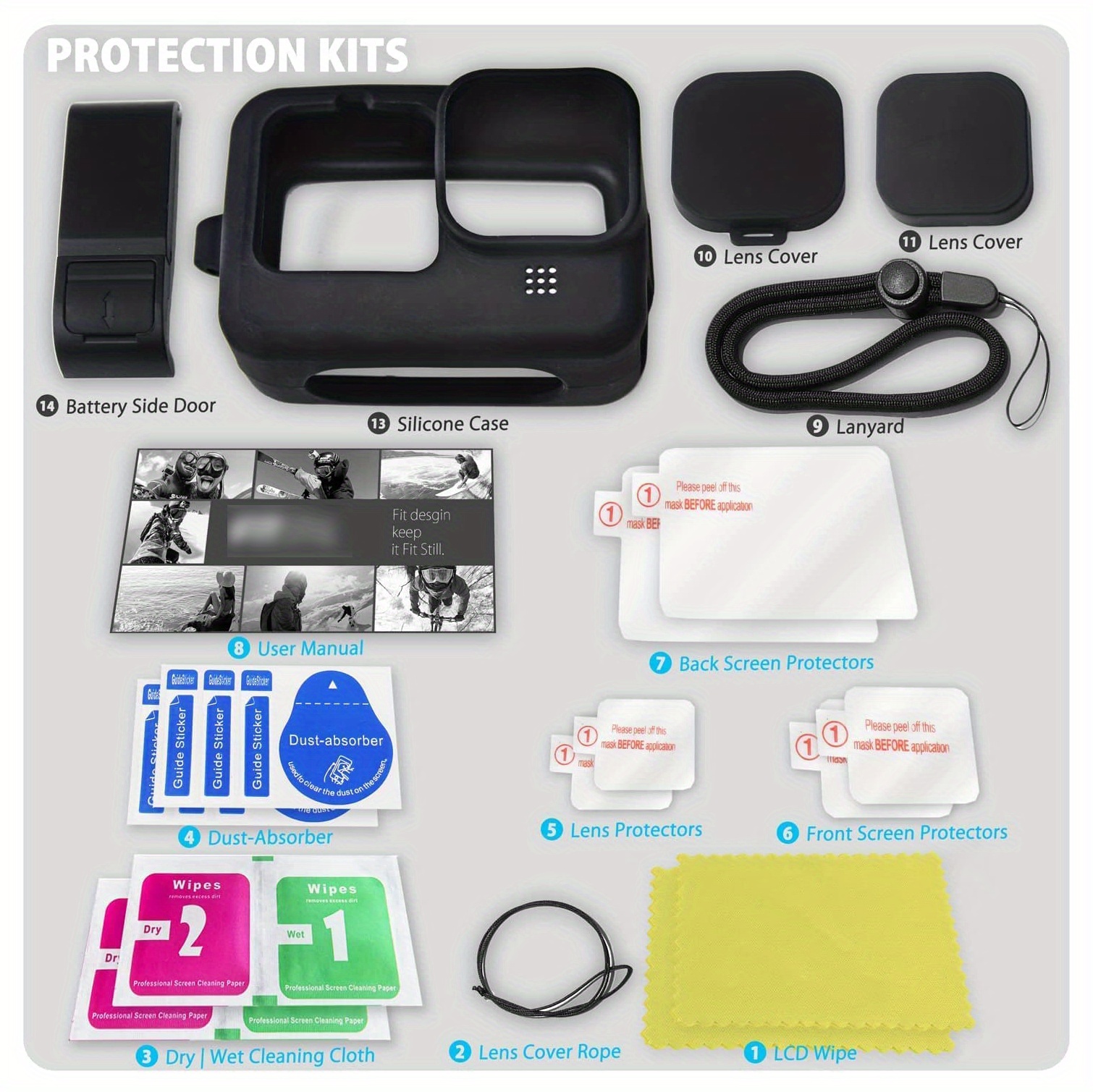 Accessories Kit for Gopro Hero 11/10 / 9 Black, Silicone Sleeve Protective  Case