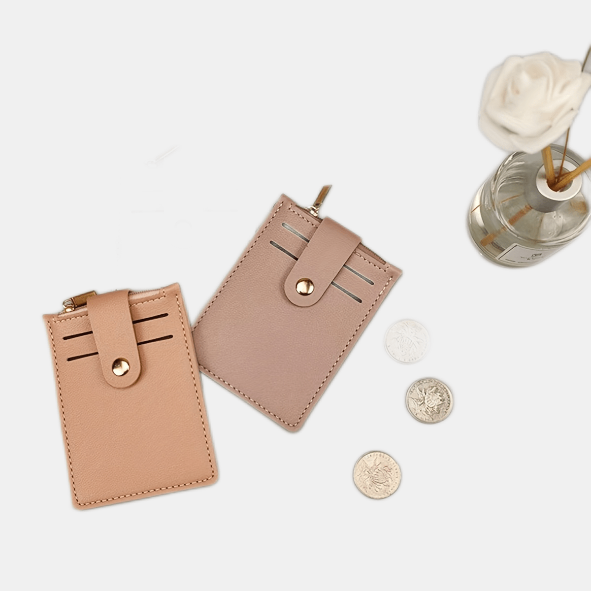 Men's Card Holder Zipper Coin Purse Snap Button Card Bag