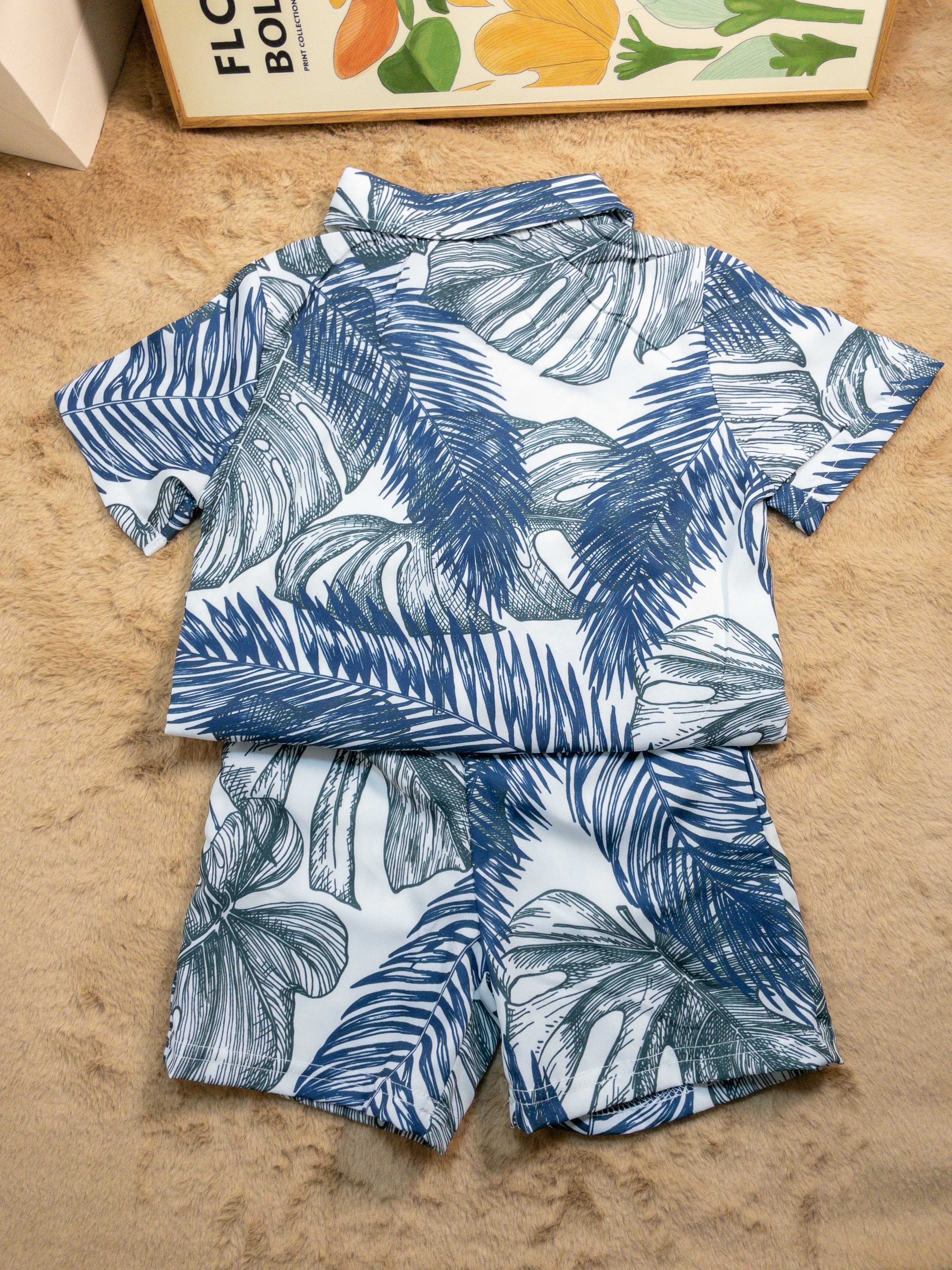Boy's 2 Piece Outfits Geo Graphic Button Down Collared Short