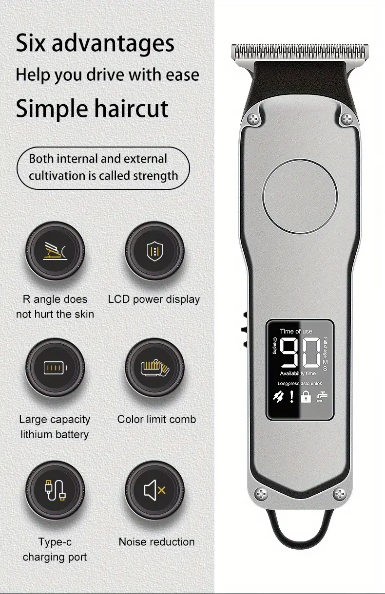 electric hair clipper with digital display professional haircut push engraving hair trimmer household electric clipper razor hair cutting machine details 1