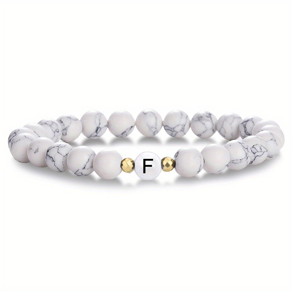 TEMU 1pc Couple Jewelry Initial Bracelet 26 Letter White Turquoise Black Onyx Beaded Bracelet Gifts For Best Friend And Couples