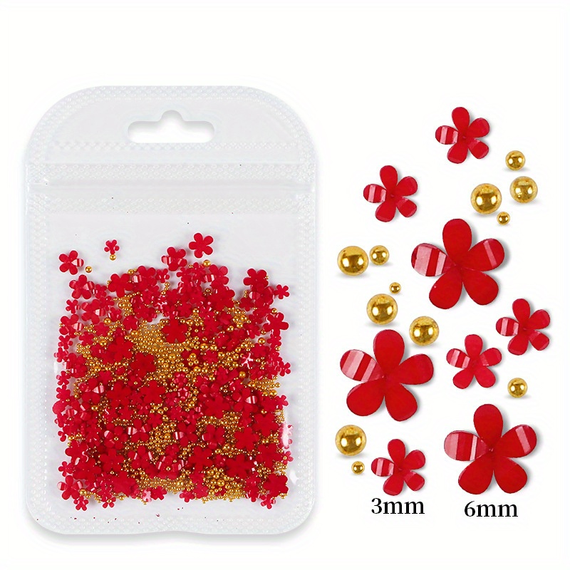200pcs Nail Decor Five Petal Flower Silver Beads Resin Rhinestone Charms