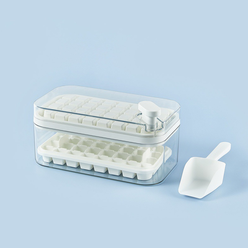 Ice Cube Tray One-Click Fall Off Easy-Release 32 Cavity Silicone Ice Mold  For Cocktail Ice Cube Maker With Storage Box Ice Tray