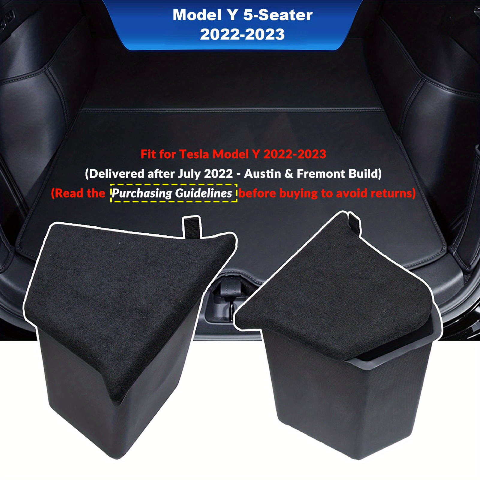  BASENOR 2020-2021 Tesla Model Y Trunk Organizer Waterproof Rear  Trunk Storage Bins Side Box with Carpeted Lip Interior Accessories Set of 2  for 5-Seater : Automotive