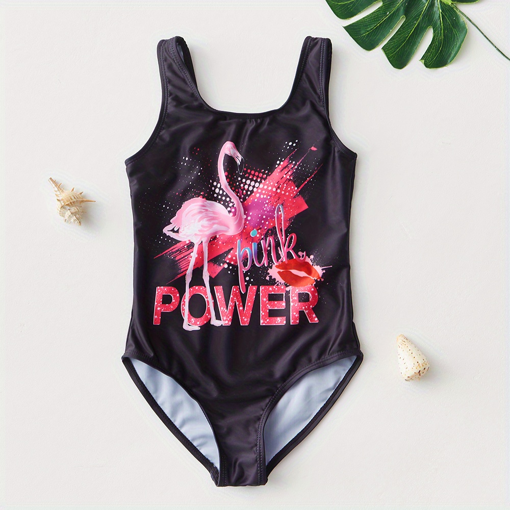 Toddler Girls Cute Flamingo Graphic Backless One Piece Swimsuit Kids ...