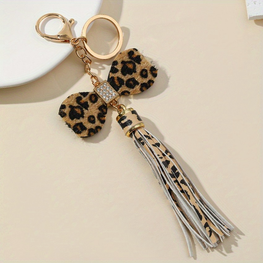 1pc Women Leopard Print Tassel Charm Fashionable Keychain For Key  Decoration
