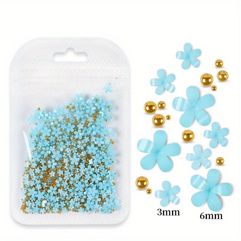 200pcs Nail Decor Five Petal Flower Silver Beads Resin Rhinestone Charms