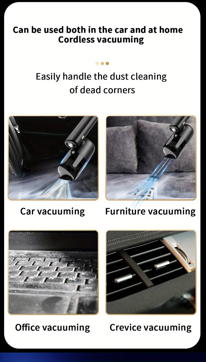 portable car vacuum cleaner cordless handheld vacuum cleaner for quick cleaning handheld vacuum cleaner cordless charging suitable for automotive homes and offices details 3