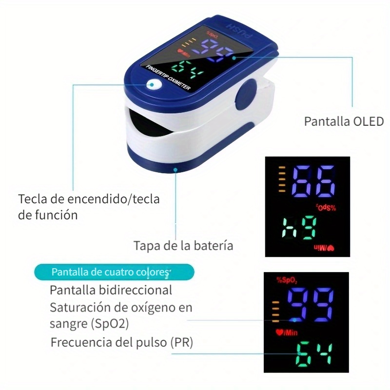 Finger Pulse Oximeter Oled Display, Pulse Oximeter Fingertip, Medidor  Oxígeno Lectura Sp02 Precisa Rápida, Monitor Frecuencia Cardíaca Cordón  (sin Batería Dentro), Compre Ahora Ofertas Tiempo Limitado