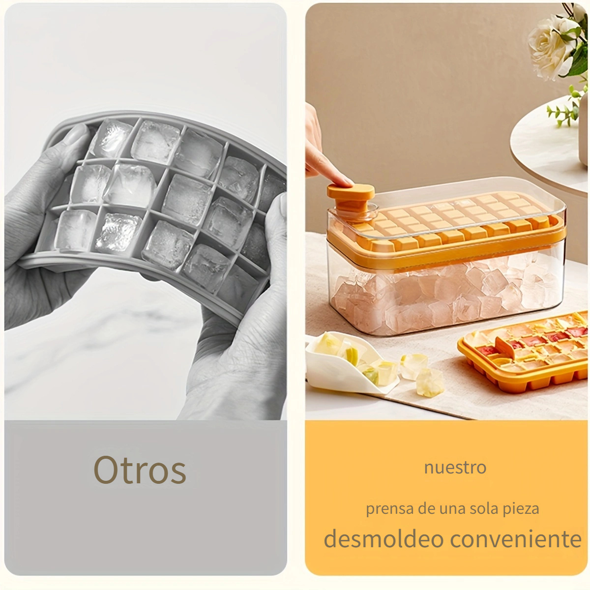 Bandeja para cubitos de hielo con tapa y contenedor, 32 moldes para cubitos  de hielo, bandejas de hielo para congelador, molde de bandeja para cubitos