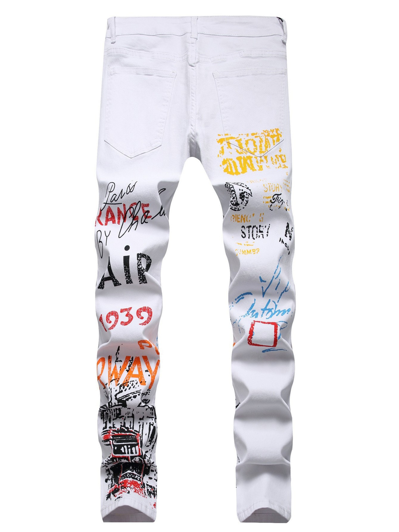 Boys Fashion Graffiti Letter Print Mid Stretch Jeans Skinny Slim