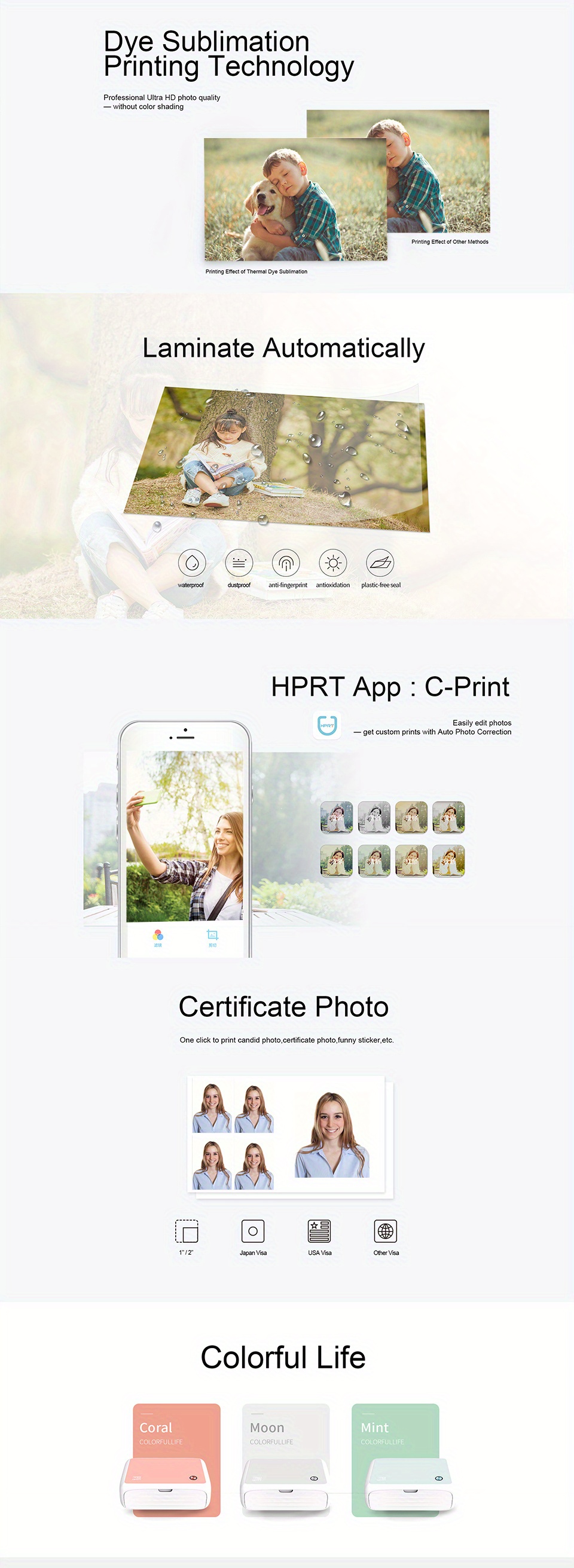 HPRT Impresora fotográfica 4 x 6, impresora instantánea inalámbrica Wi-Fi  para iPhone, Android, smartphone, impresora térmica de sublimación de  tinte