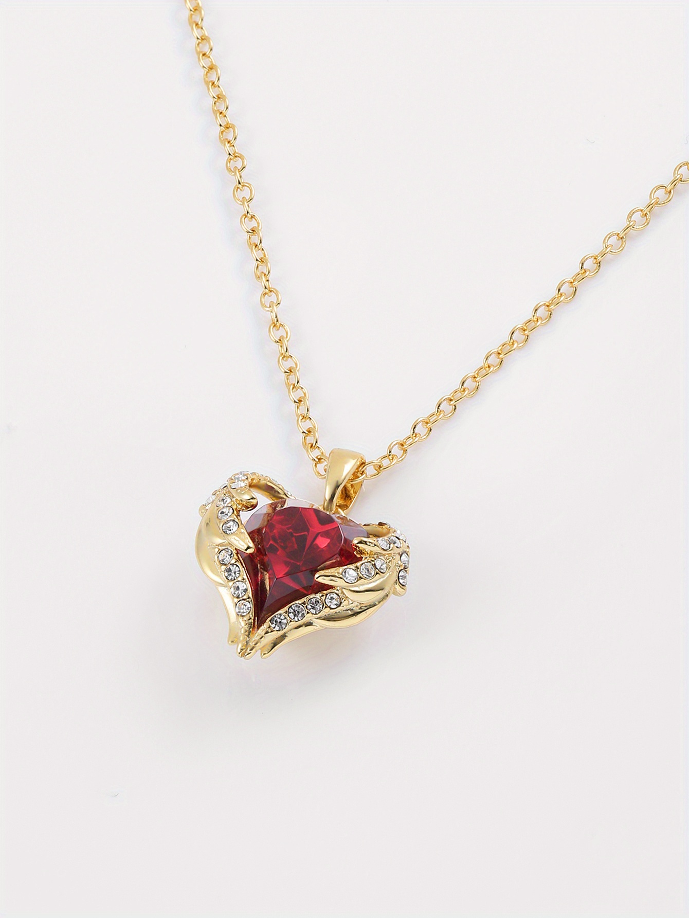 Angel Wings Wrapped Red Heart Zircon Pendant Mother's Day - Temu