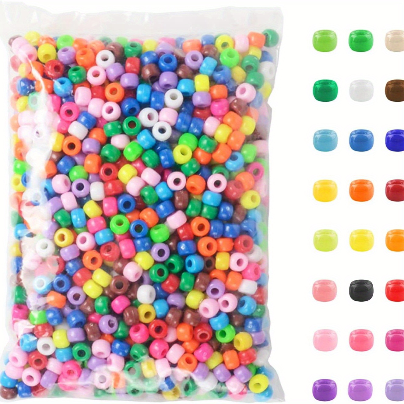 Opaque Multicolor Plastic Pony Bead Mix, 6x9mm, 1000 Beads