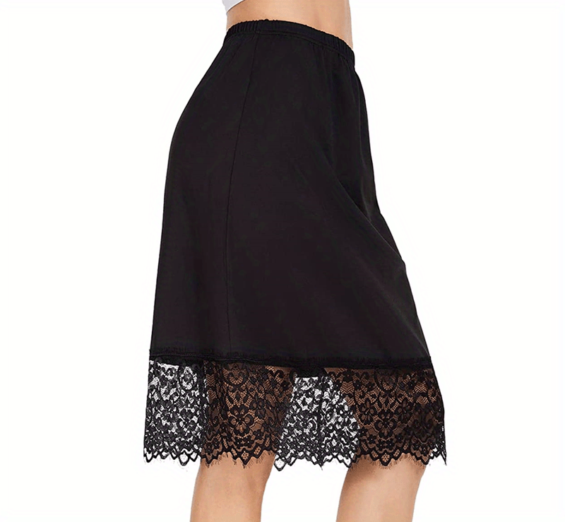 Lace Trim Solid Skirt Simple Stretch Half Slips Petticoat - Temu Canada