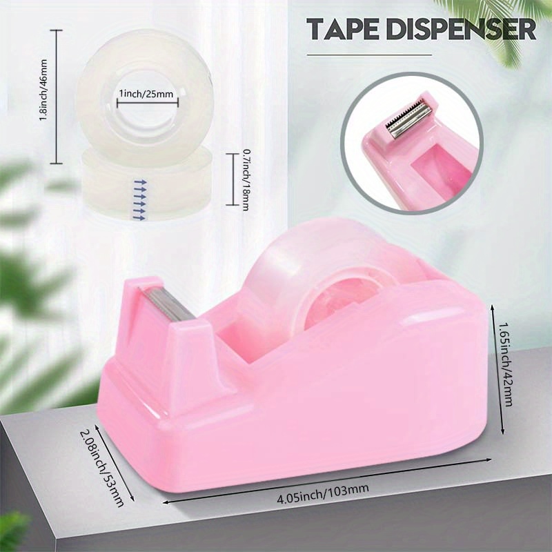 Tape Dispenser Desk with 12 Rolls Transparent Cute Small Tape Dispenser  Packing Refills Invisible Tape Desktop Tape Dispenser for Christmas Gift