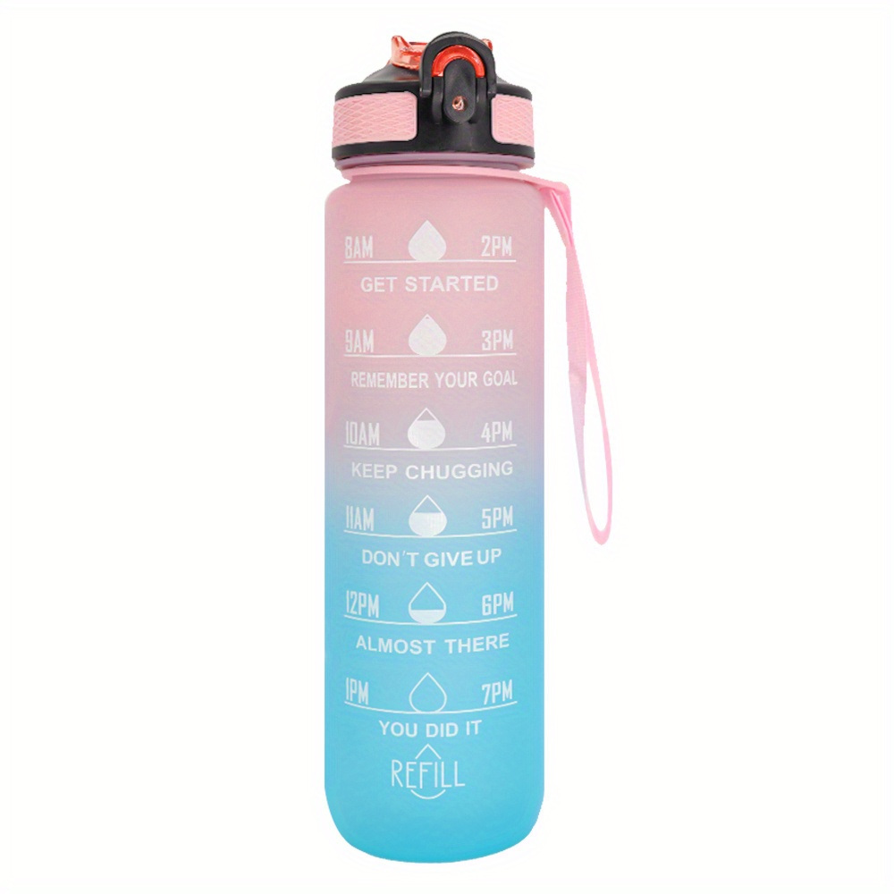 Botellas de agua deportivas de 2 L de gran capacidad con  recordatorio de escala de tiempo de pajilla, a prueba de fugas, copa  espacial con gradiente para deportes al aire libre