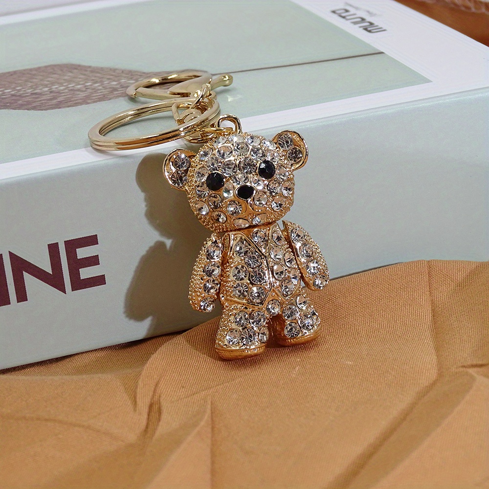 Rhinestone Cute Bear Key Chain Tassels Keychain with number Anti