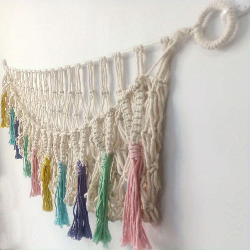 Hand Woven Rope, Wall Hanging Toy Storage Mesh Bag, Wall