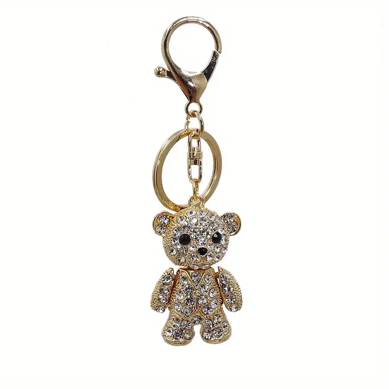 Rhinestone Cute Bear Key Chain Tassels Keychain with number Anti-lost  Pendant Car Key Ring Chain Holder Keyfob Jewelry Girl Gift