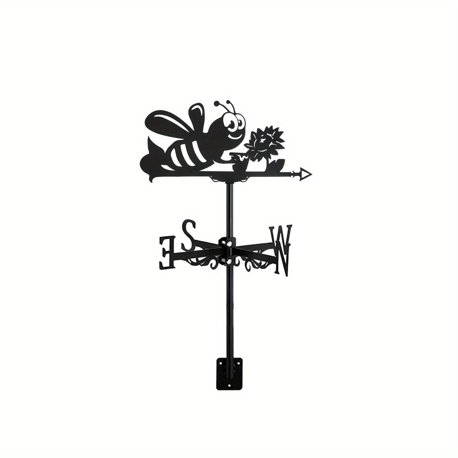 Image of 1pc Roof Little Bee Weathervane Retro Metal Wind Vane Black Spray Paint Wind Direction Indicator For Outdoor Garden Lawn Patio Home, Fence Post, Greenhouse, Barn